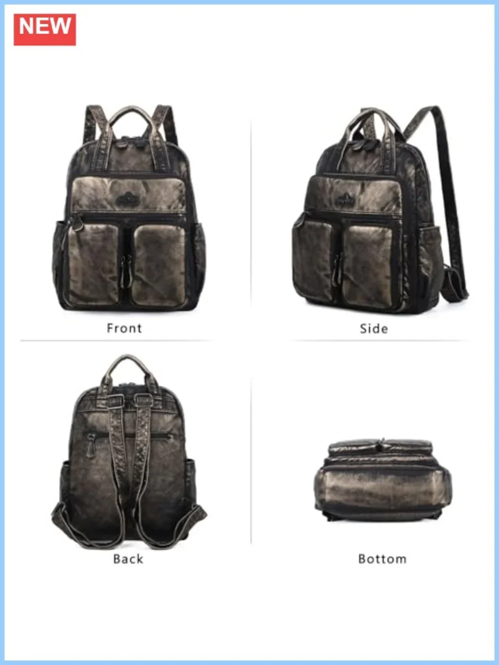 Women's Soft Vegan Leather Multi Pocket Casual Travel Backpack Purse